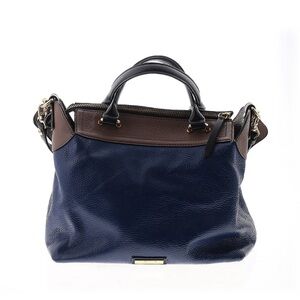 BCBGMaxAzria Navy and Brown Leather Double Handle Purse Crossbody Strap Satchel
